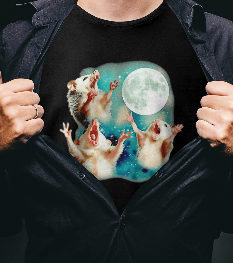 Opossum Howling At Moon With Stars In Space Scene T-Shirt