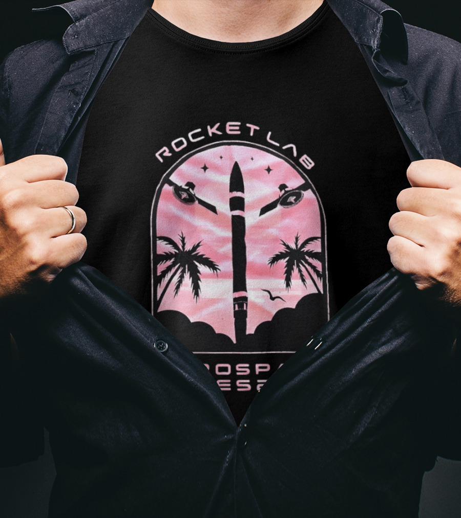 Rocket Lab Aerospace Games 2023 Rocket Space Satellite Event Palm Trees T-Shirt