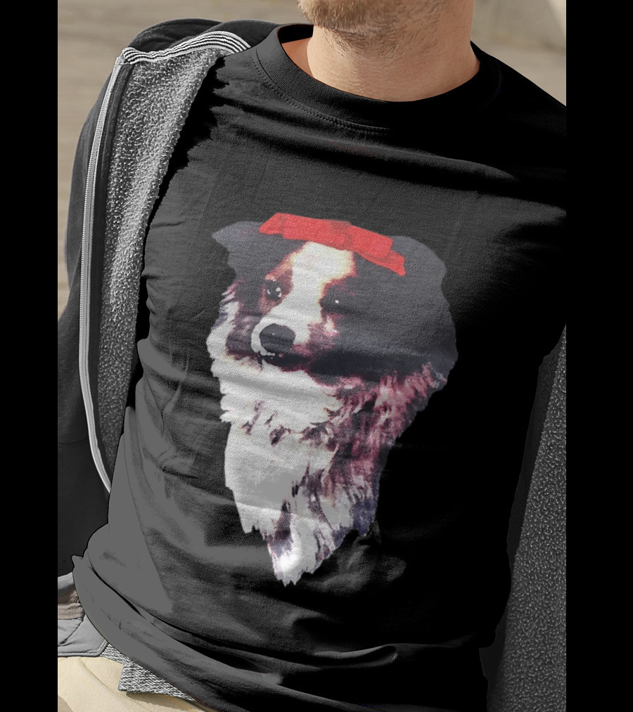 Sabrina Carpenter Collie Dog With Red Bow T-Shirt