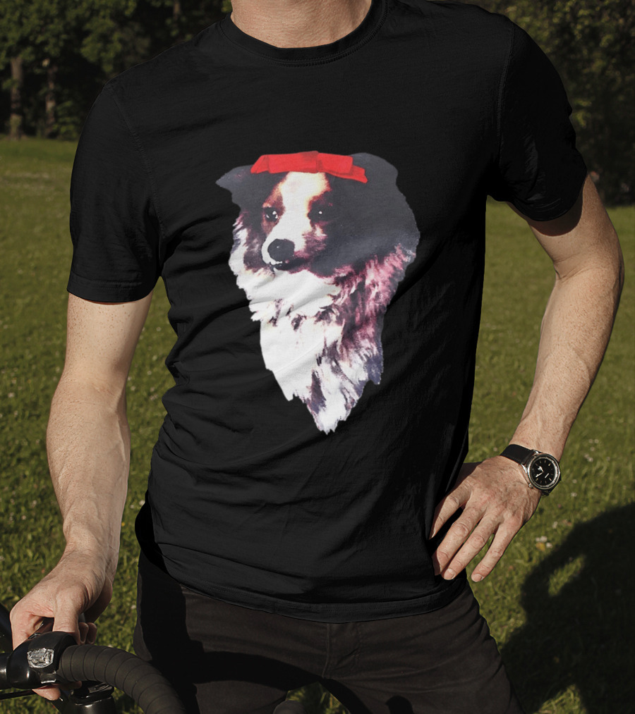 Sabrina Carpenter Collie Dog With Red Bow T-Shirt