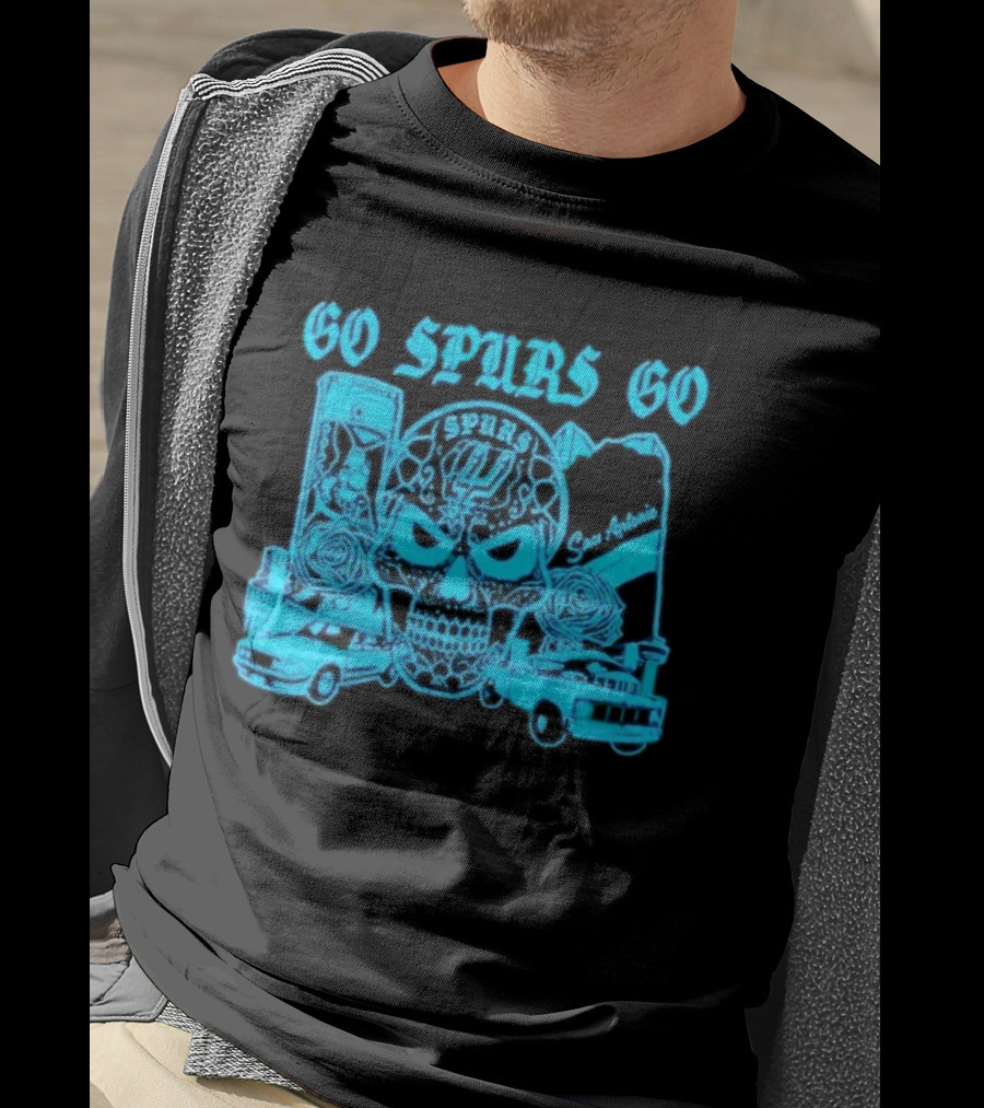 Go Spurs Go San Antonio Spurs NBA Skull And Cars T-Shirt