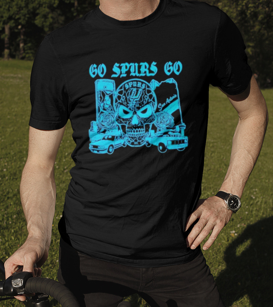 Go Spurs Go San Antonio Spurs NBA Skull And Cars T-Shirt