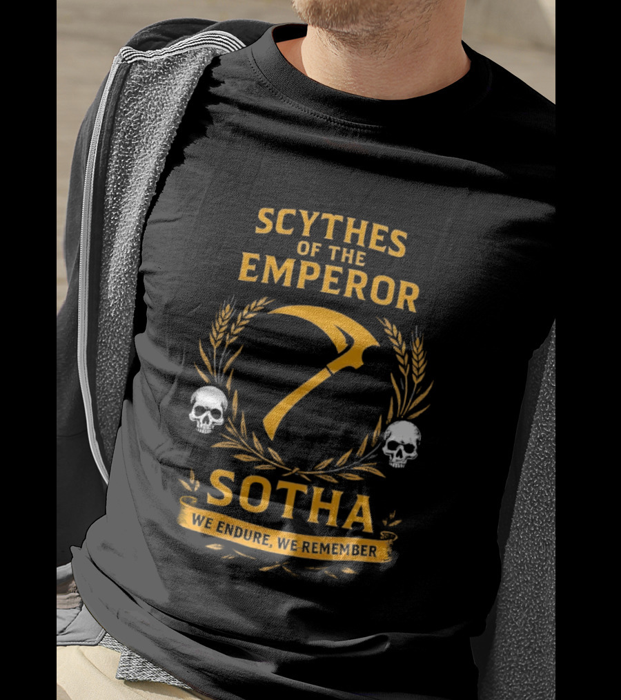 Scythes Of The Emperor Sotha We Endure We Remember Skulls And Laurel Wreath T-Shirt