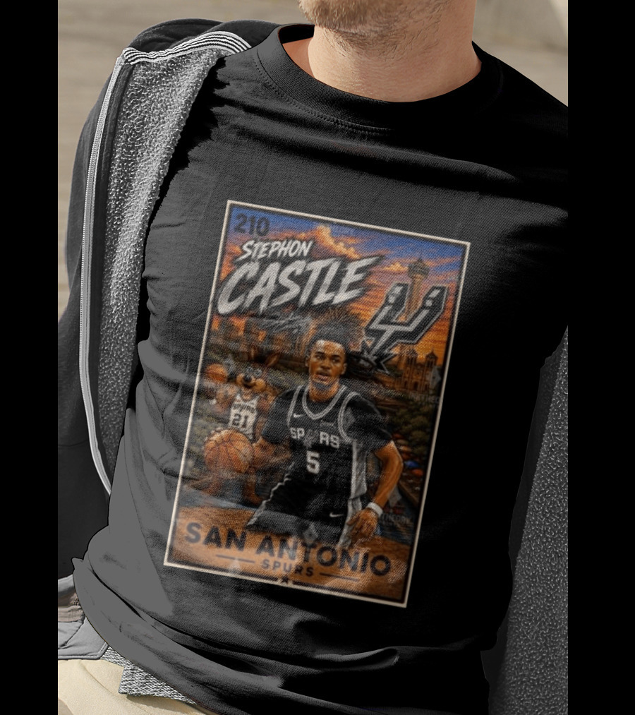 Stephon Castle San Antonio Spurs Player 2026 Card Number 210 Skyline Basketball T-Shirt