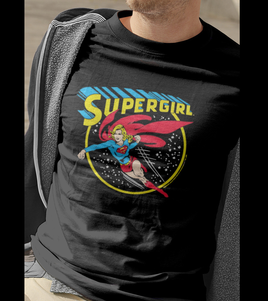 Supergirl DC Comics Flying Hero Iconic Red Cape Blue Suit Yellow T-Shirt