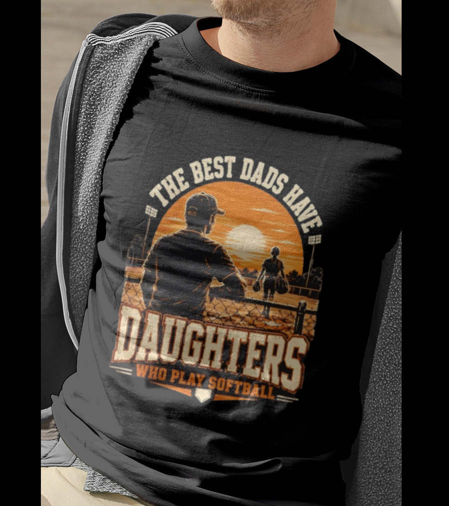 The Best Dads Have Daughters Who Play Softball Vintage Sunset Scene T-Shirt