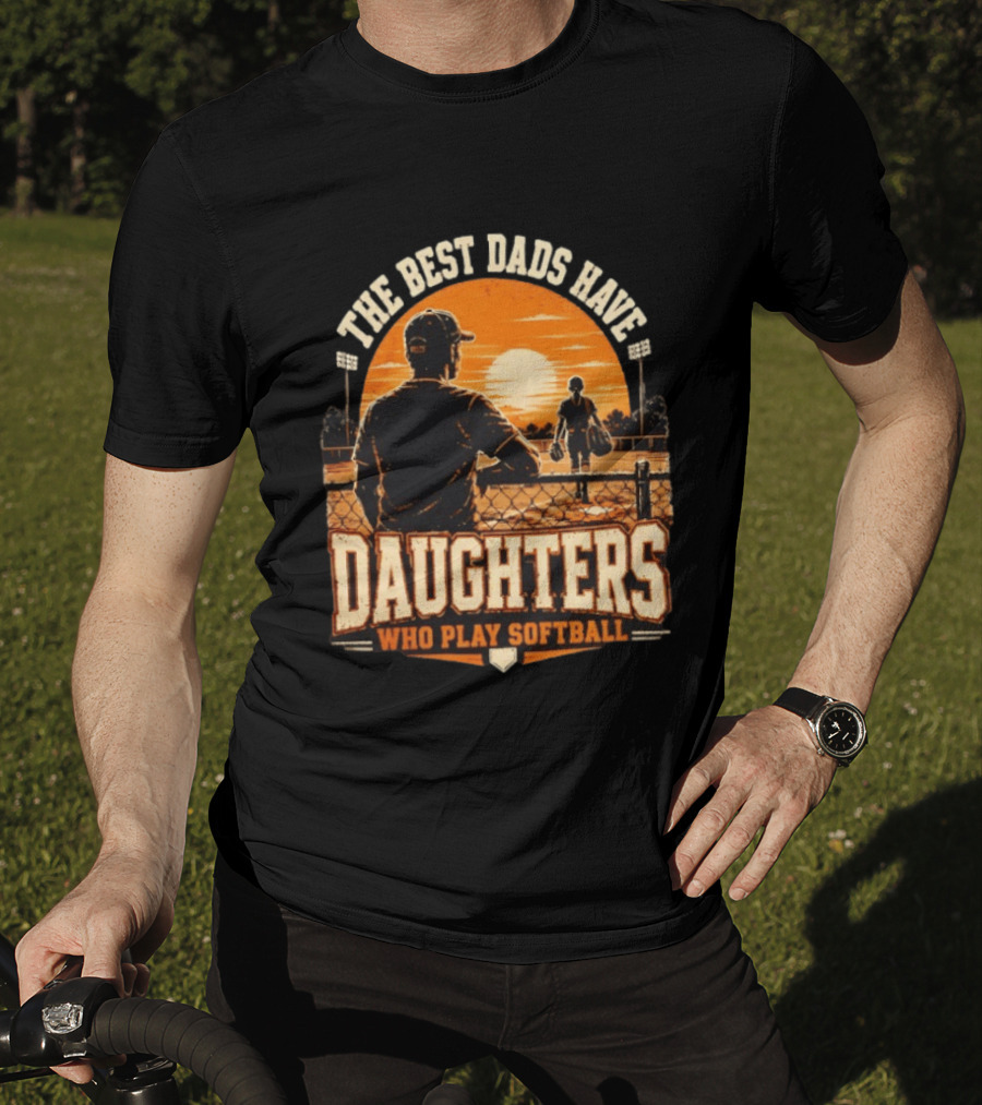 The Best Dads Have Daughters Who Play Softball Vintage Sunset Scene T-Shirt