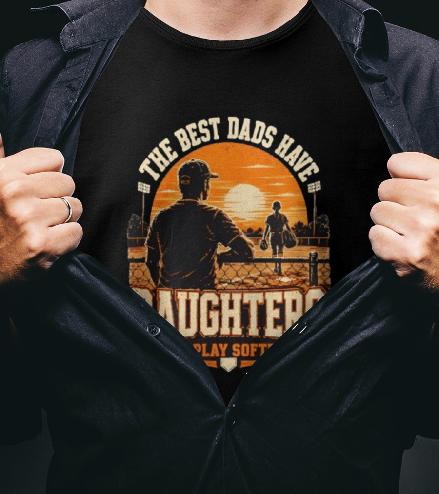 The Best Dads Have Daughters Who Play Softball Vintage Sunset Scene T-Shirt