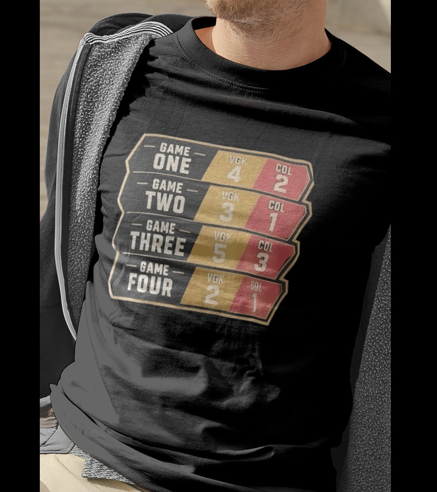 Vegas Golden Knights Vs Colorado Avalanche Game One To Four Scores VGK COL T-Shirt