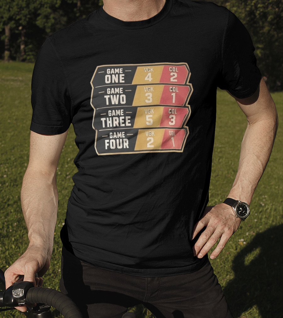 Vegas Golden Knights Vs Colorado Avalanche Game One To Four Scores VGK COL T-Shirt