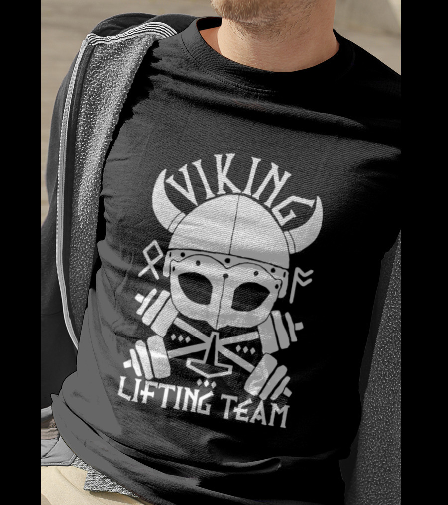Viking Lifting Team Skull With Barbell And Helmet T-Shirt