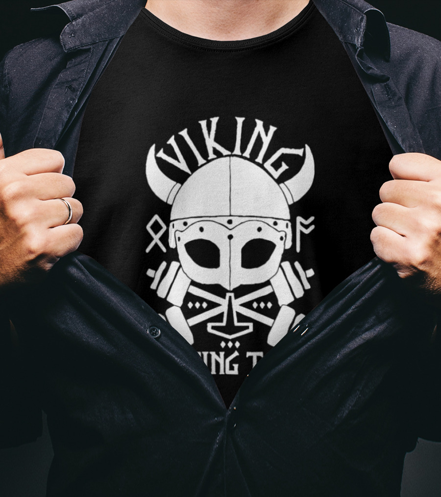 Viking Lifting Team Skull With Barbell And Helmet T-Shirt