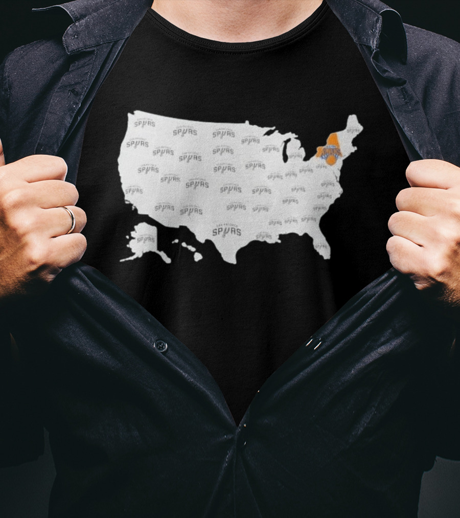 America Spurs New York Knicks US Map Basketball Team Representation T-Shirt