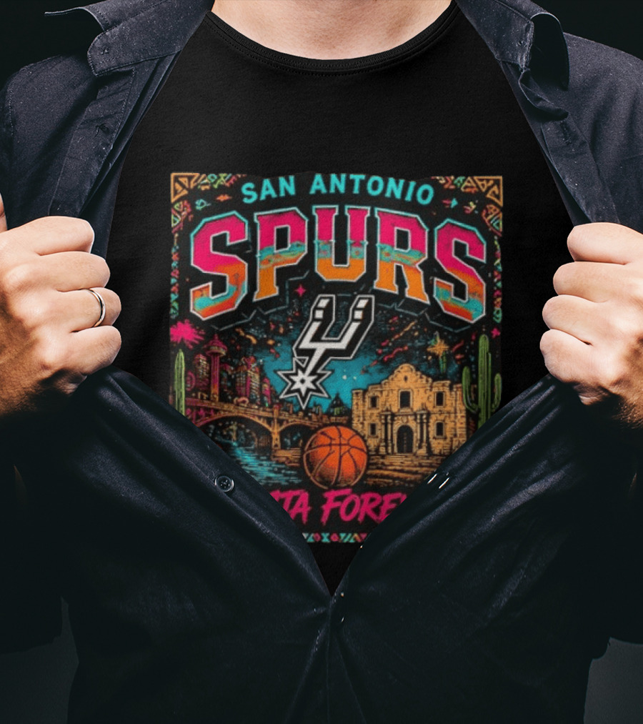 San Antonio Spurs Fiesta Forever Basketball Scenic Bridge And Mission T-Shirt