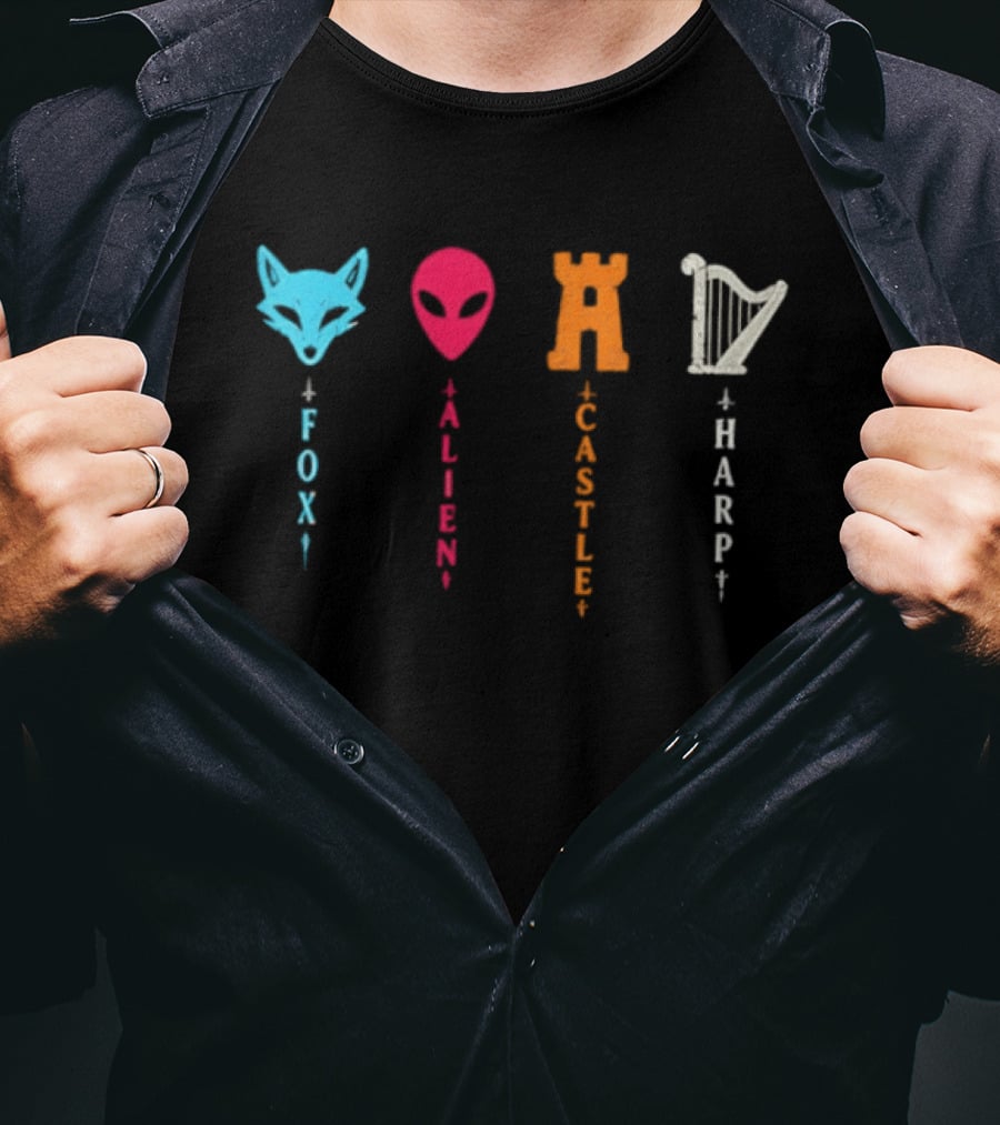 Fox Alien Castle Harp Vertical T-Shirt