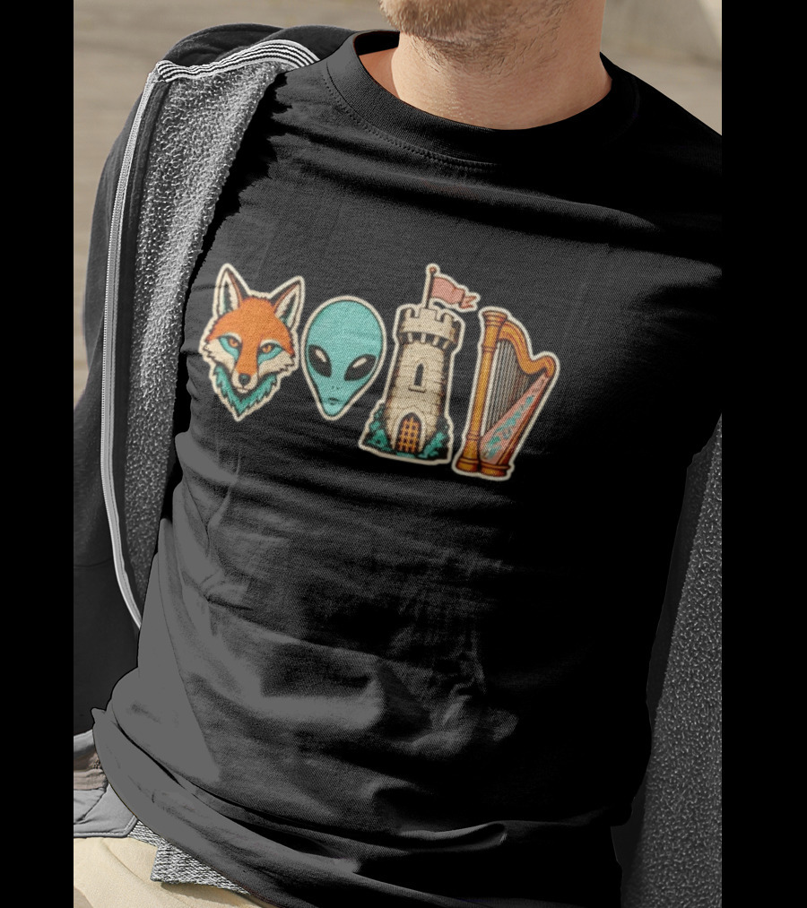 Fox Alien Castle Harp Stone Path Void T-Shirt