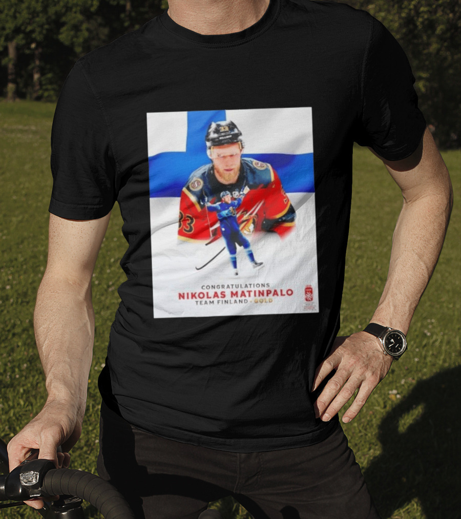 Congratulations Nikolas Matinpalo Team Finland Gold Finnish Flag Ice Hockey Celebration T-Shirt