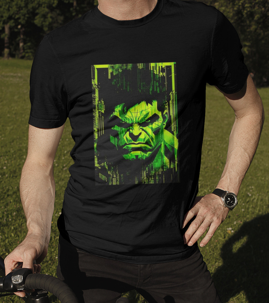 Hulk Glitch Digital Green Abstract Face T-Shirt