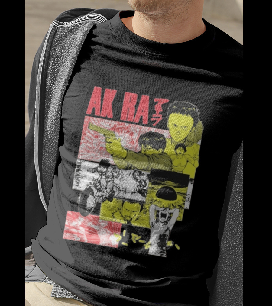 Akira Manga Panels Gun Motorcycle Explosion Red Yellow T-Shirt