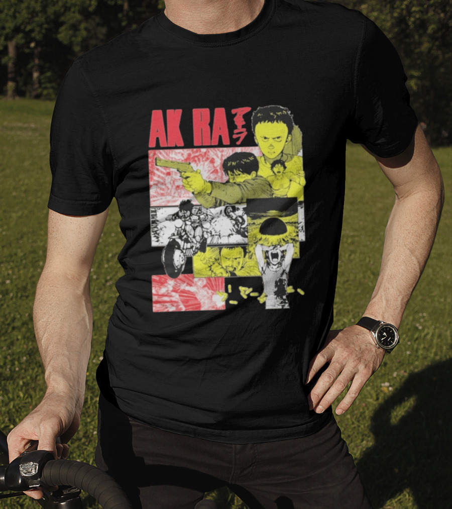 Akira Manga Panels Gun Motorcycle Explosion Red Yellow T-Shirt