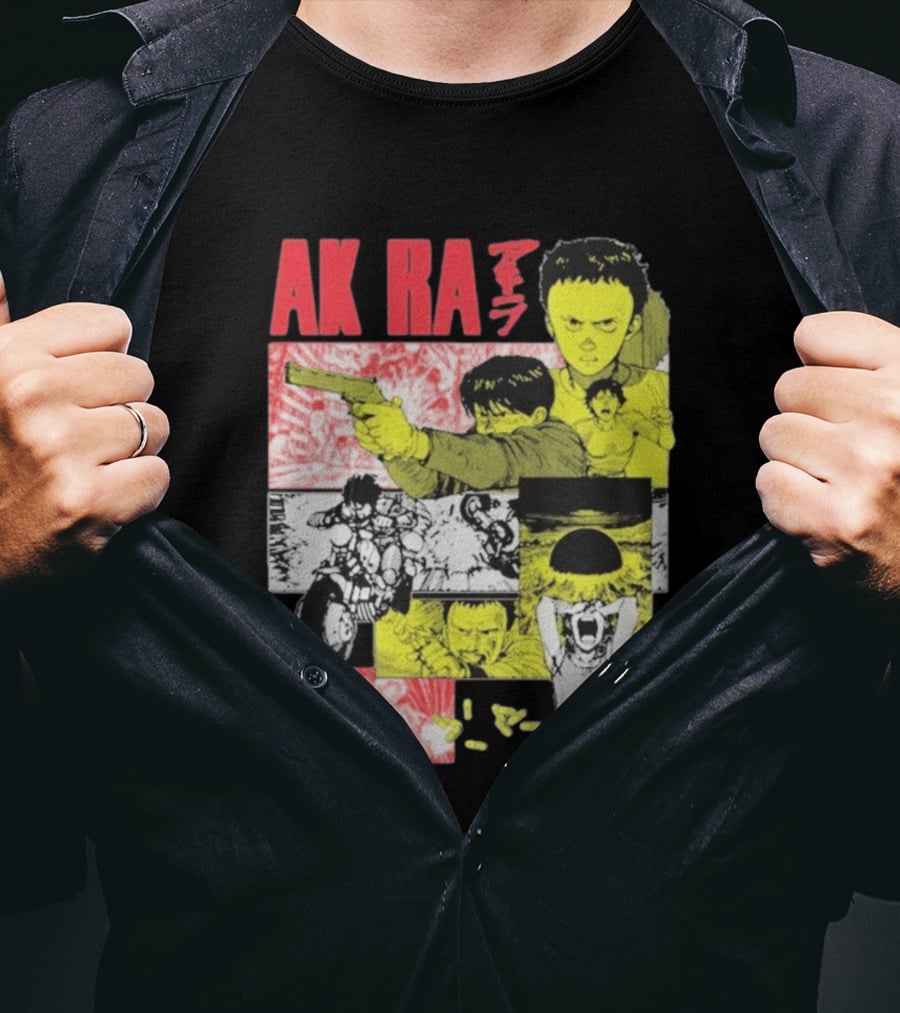 Akira Manga Panels Gun Motorcycle Explosion Red Yellow T-Shirt