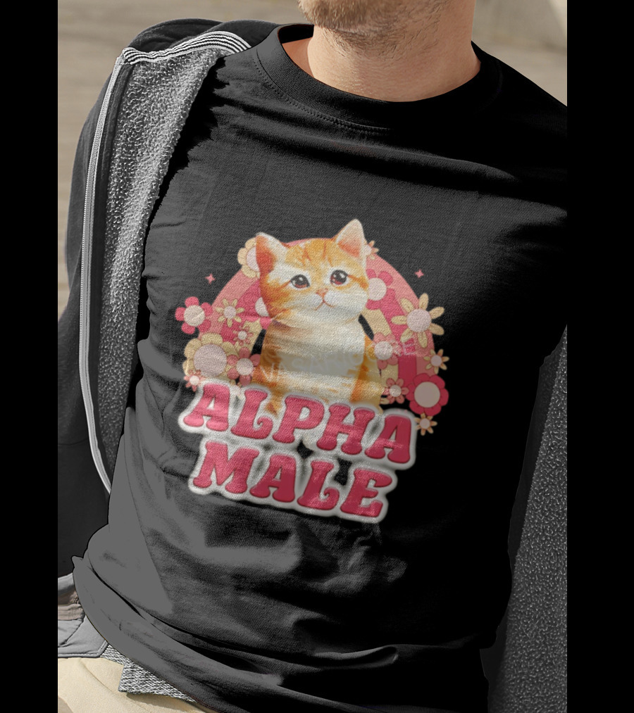 Alpha Male Kitten With Rainbow And Floral T-Shirt