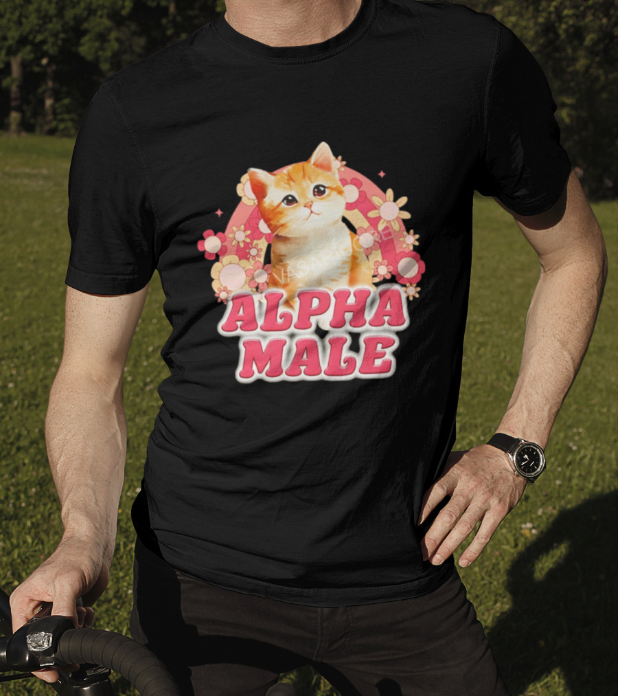 Alpha Male Kitten With Rainbow And Floral T-Shirt