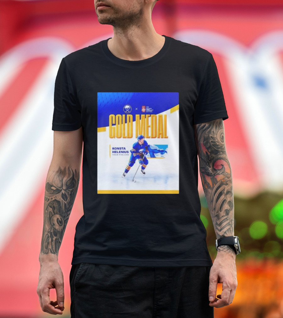 Konsta Helenius Team Finland 2023 Gold Medal Hockey T-Shirt