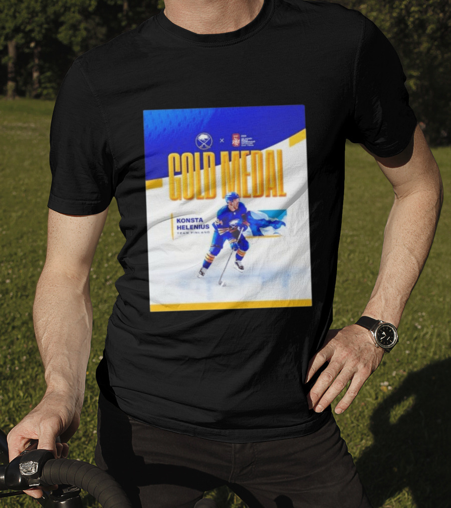 Konsta Helenius Team Finland 2023 Gold Medal Hockey T-Shirt