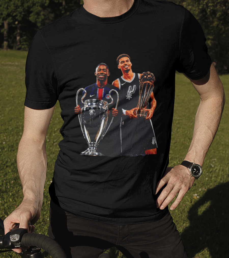Ousmane Dembele PSG UEFA Champions League Victor Wembanyama San Antonio Spurs NBA Trophy T-Shirt