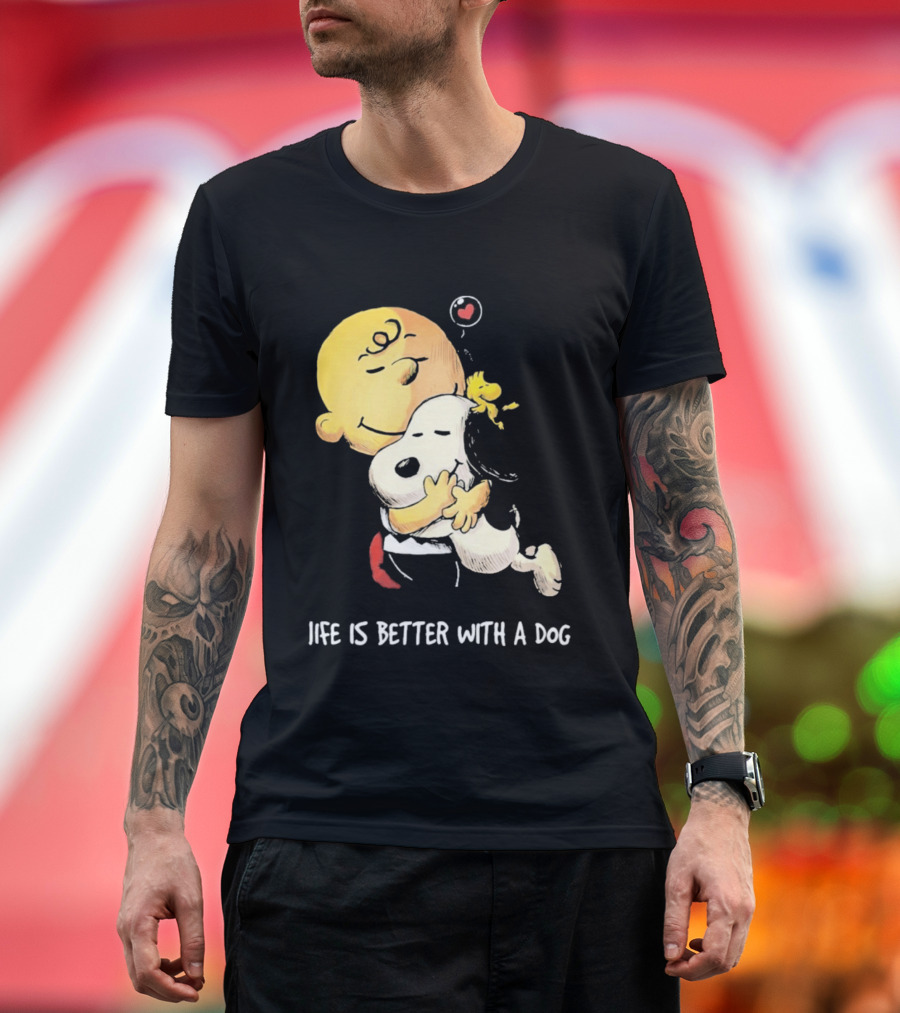 Snoopy Charlie Brown Life Is Better With A Dog Hugging Heart T-Shirt