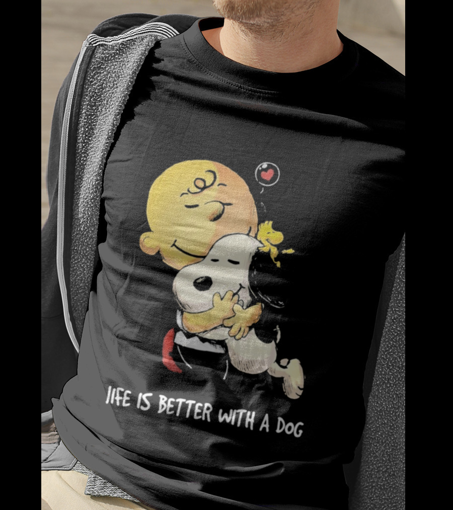 Snoopy Charlie Brown Life Is Better With A Dog Hugging Heart T-Shirt