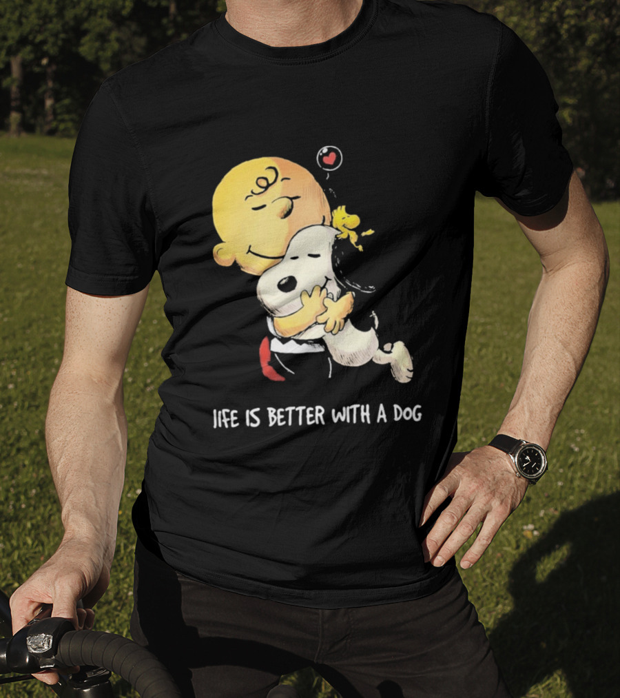 Snoopy Charlie Brown Life Is Better With A Dog Hugging Heart T-Shirt