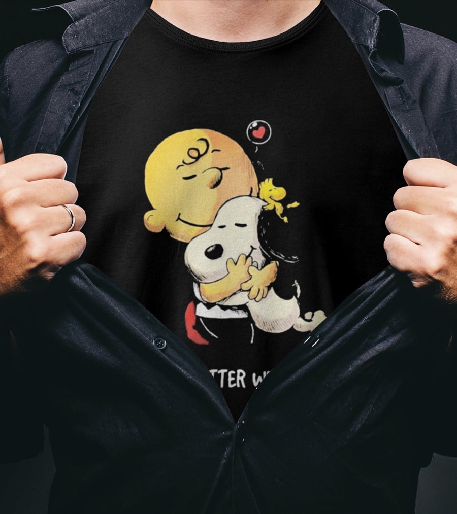 Snoopy Charlie Brown Life Is Better With A Dog Hugging Heart T-Shirt