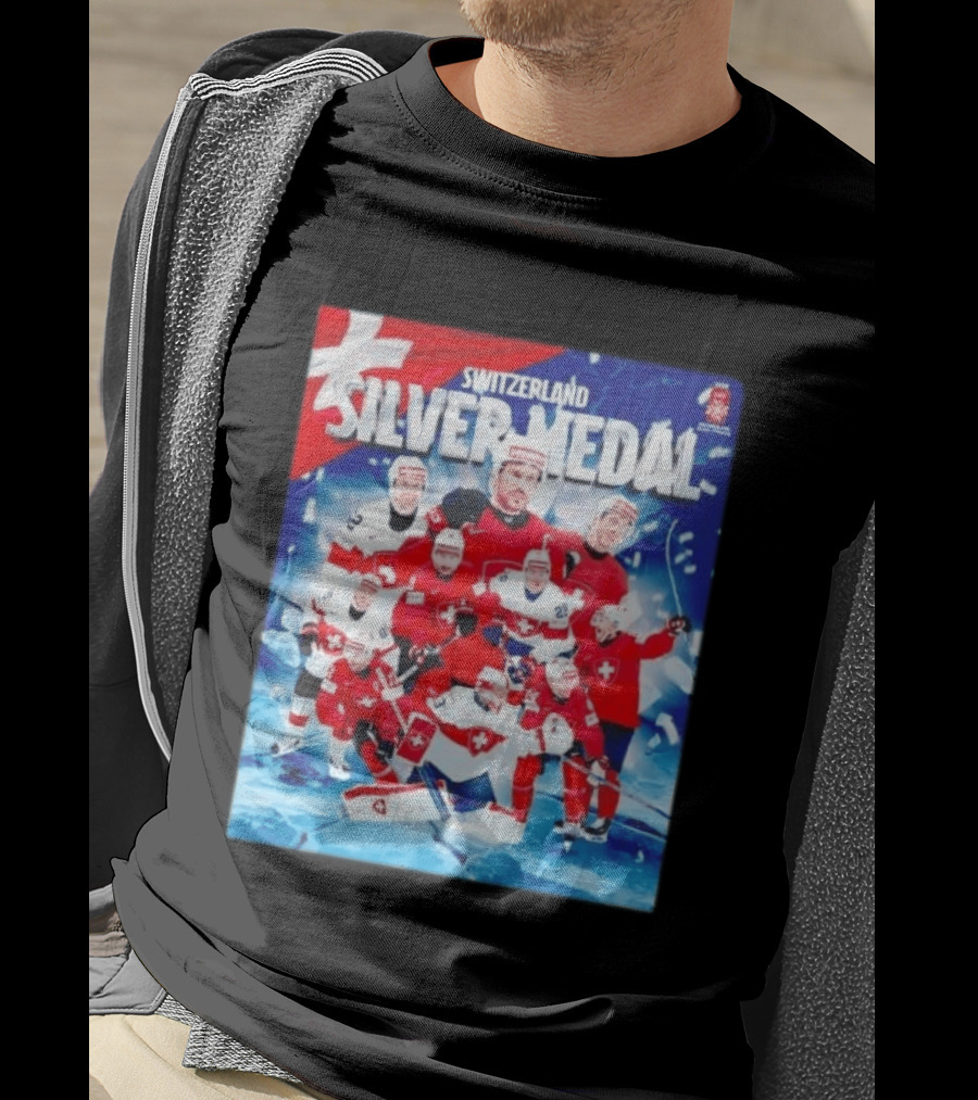 Switzerland Silver Medal 2026 IIHF Men's Ice Hockey Team Victory Celebration T-Shirt