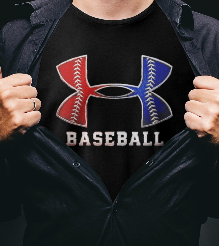 Under Armour Baseball Red Blue Stitch Performance Men T-Shirt