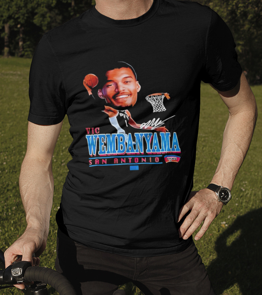 Vic Wembanyama Dunking San Antonio Spurs Autograph T-Shirt