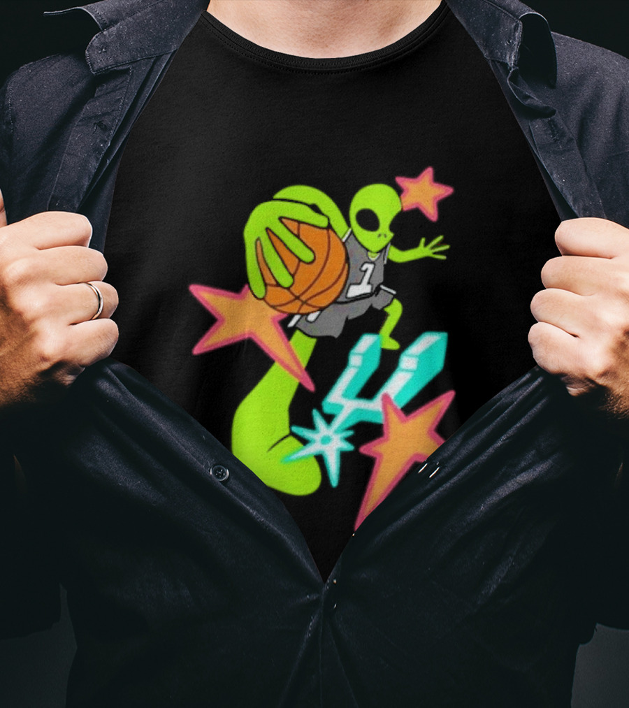 Victor Wembanyama Spurs Alien Basketball Dunk With Stars And Number 1 Jersey T-Shirt