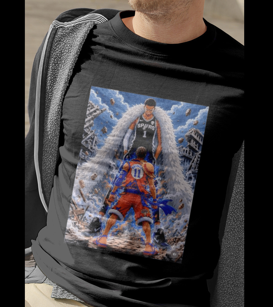 Wembanyama Spurs Vs Brunson Luffy Knicks Anime Crossover Showdown T-Shirt