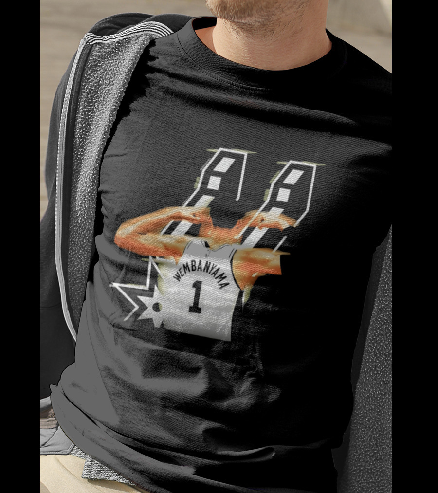 Wembanyama Flexing Back View Number 1 San Antonio Spurs NBA T-Shirt