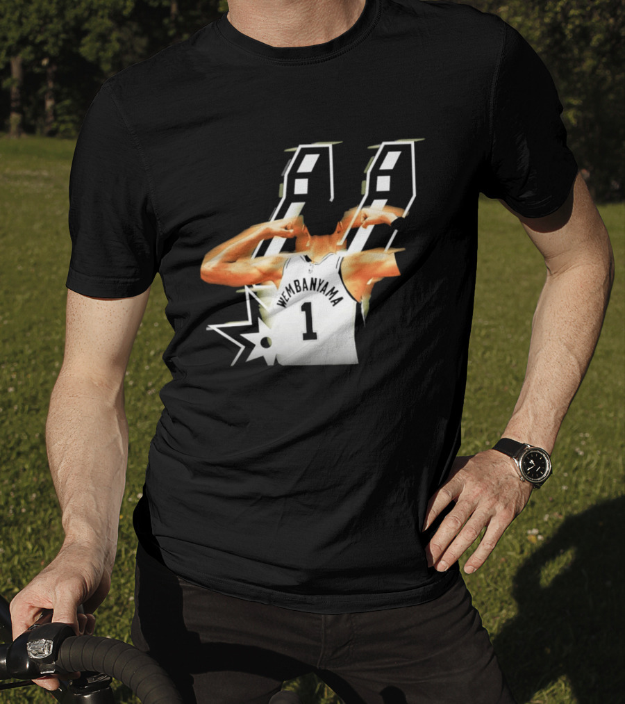 Wembanyama Flexing Back View Number 1 San Antonio Spurs NBA T-Shirt