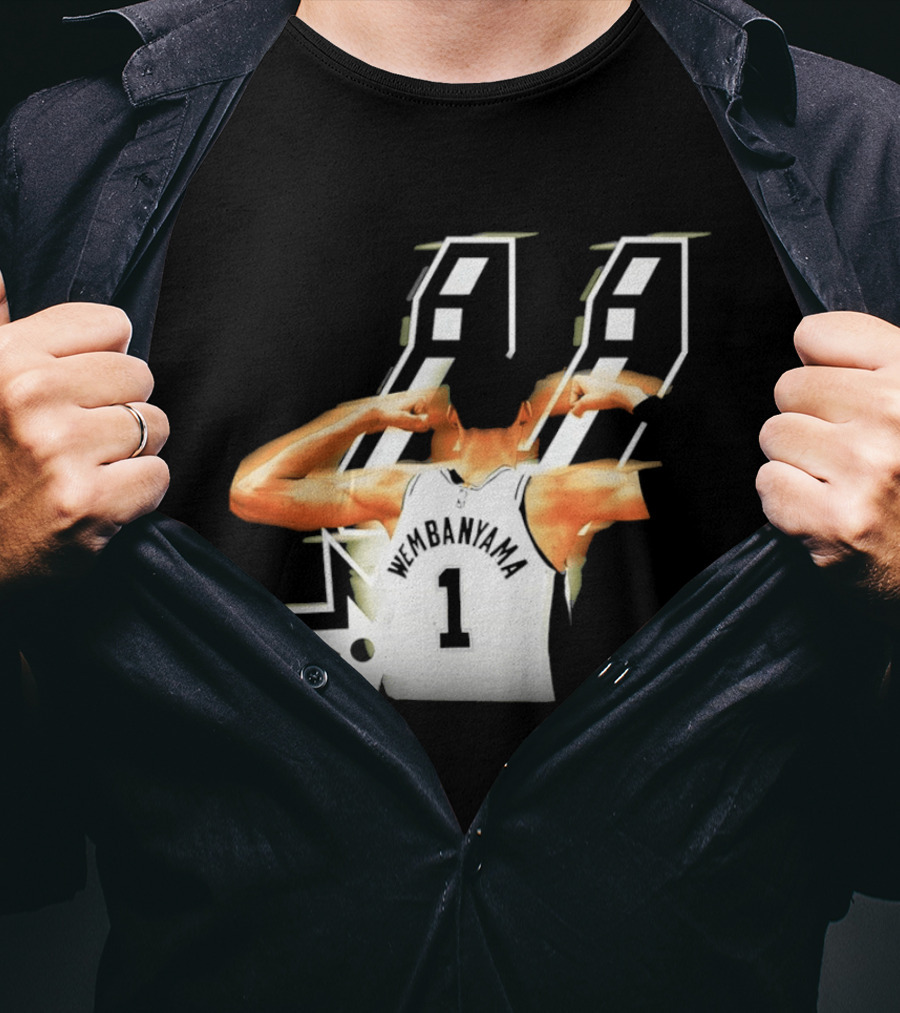 Wembanyama Flexing Back View Number 1 San Antonio Spurs NBA T-Shirt
