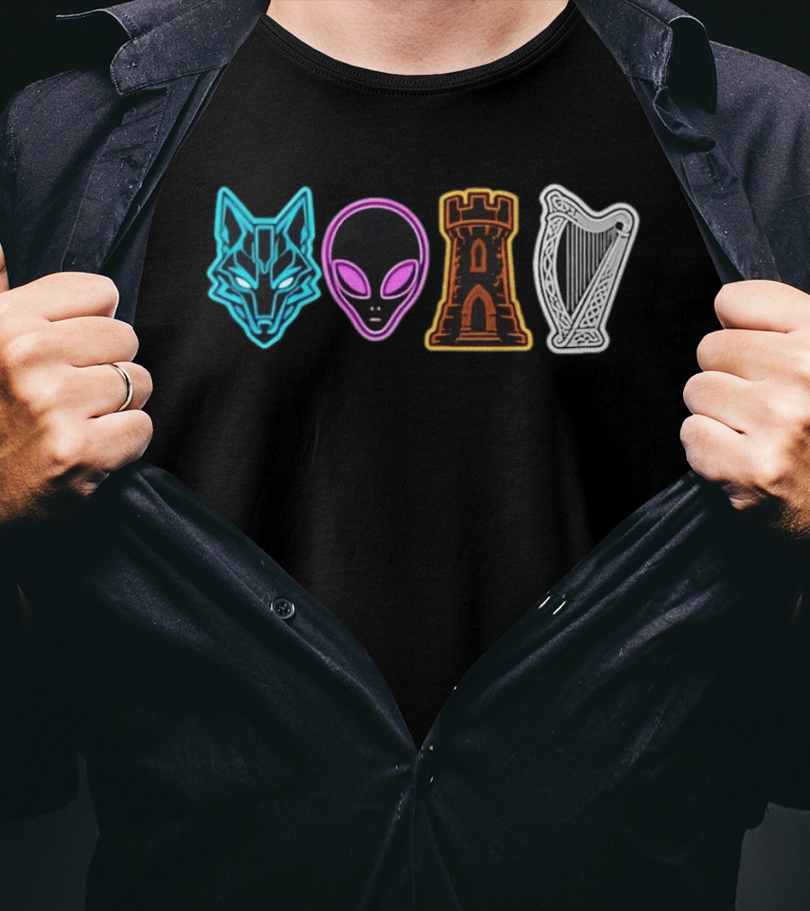 Wolf Alien Castle Harp T-Shirt