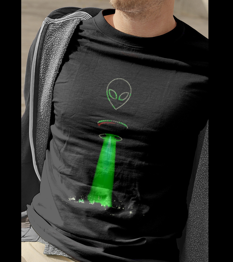 Alien Beam Over City Night Skyline Glow T-Shirt