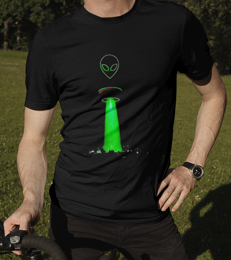 Alien Beam Over City Night Skyline Glow T-Shirt