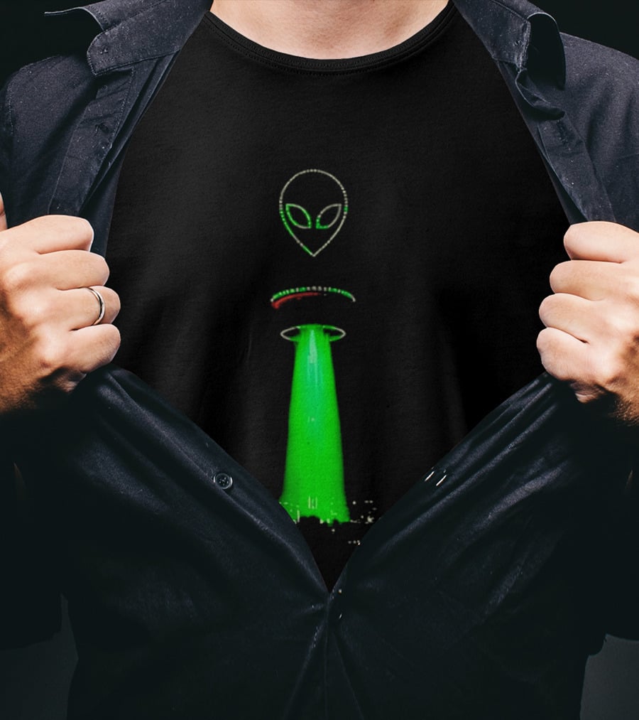Alien Beam Over City Night Skyline Glow T-Shirt