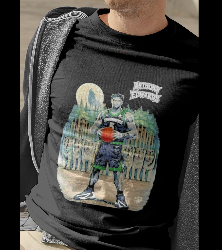 Anthony Edwards Timberwolves Basketball Player With Wolves Moon T-Shirt