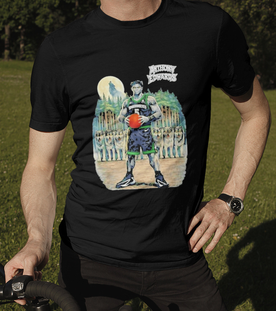 Anthony Edwards Timberwolves Basketball Player With Wolves Moon T-Shirt
