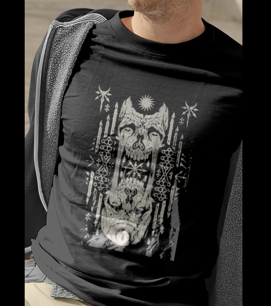 Bird Ov Prey Fire Ov The Mind Mystical Skull Candle Motif T-Shirt