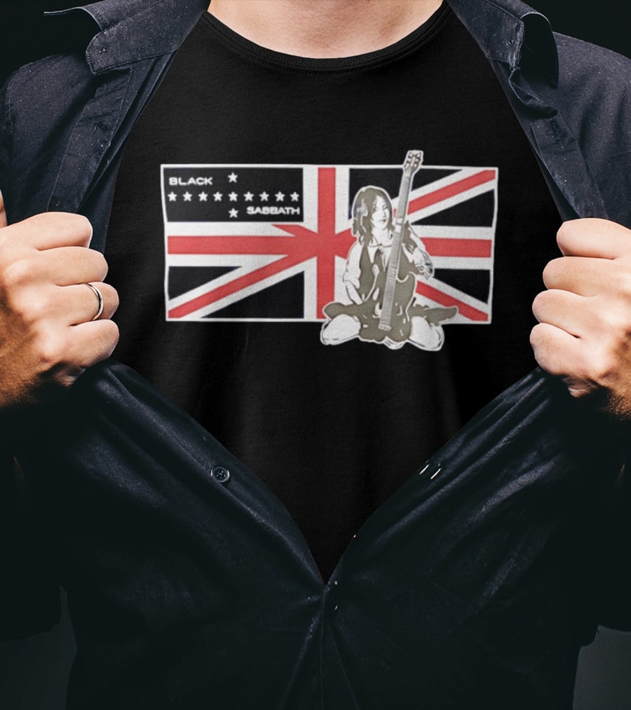 Black Sabbath Union Jack Flag With Guitarist Iconic Band T-Shirt